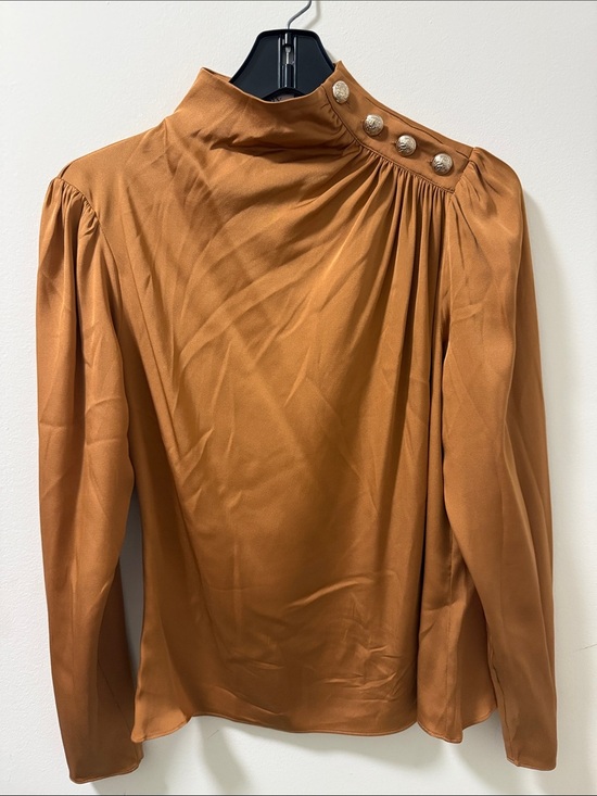 INTERMIX Tops - Intermix Silk Long Sleeve Blouse with High Neckline & Button Detailing. Size 2.